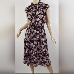 Banana Republic Black and Pink Floral Midi Dress Size 2 NWOT